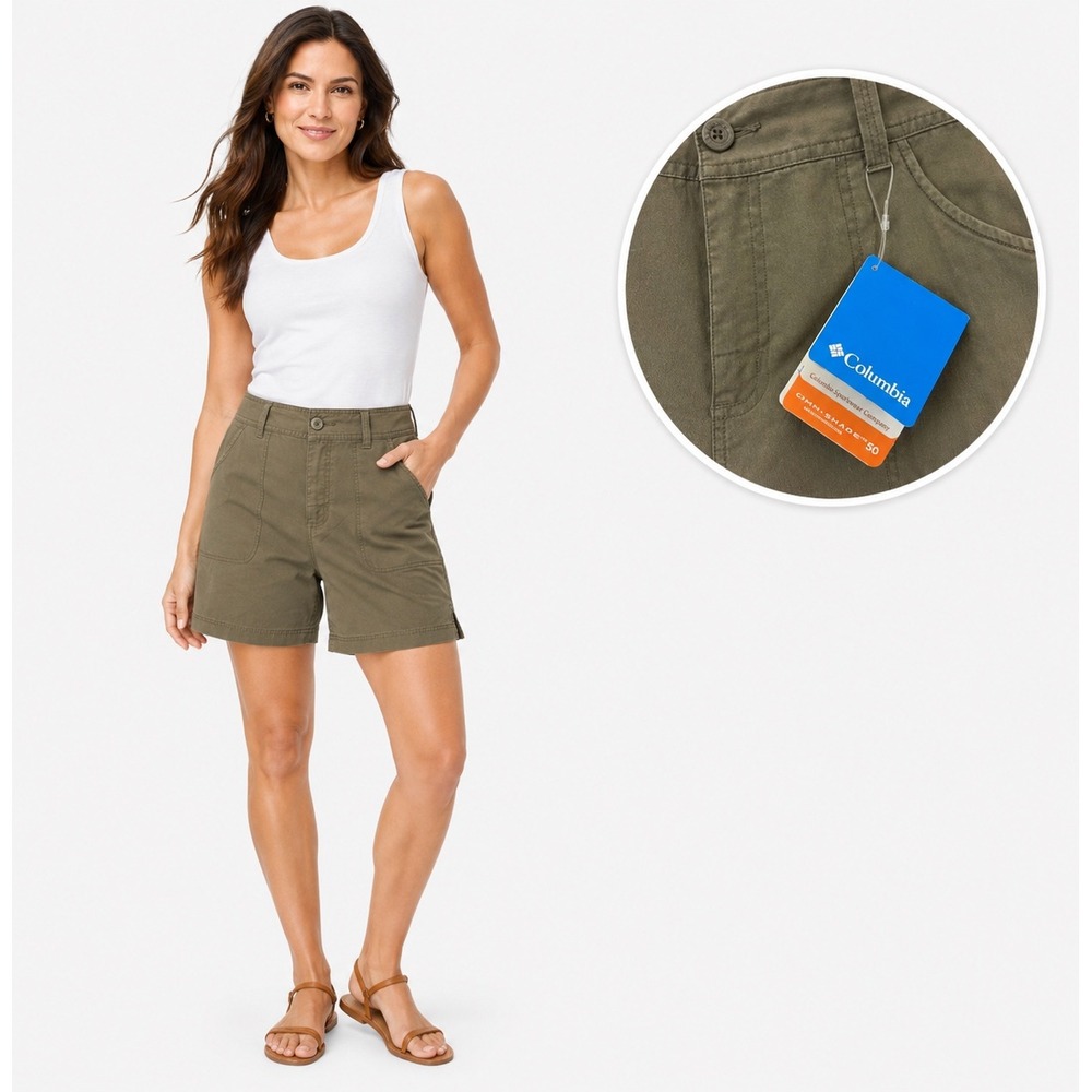 Columbia Omni-Shade UPF 50 Hiking Shorts Olive Green Womens 12 NWT